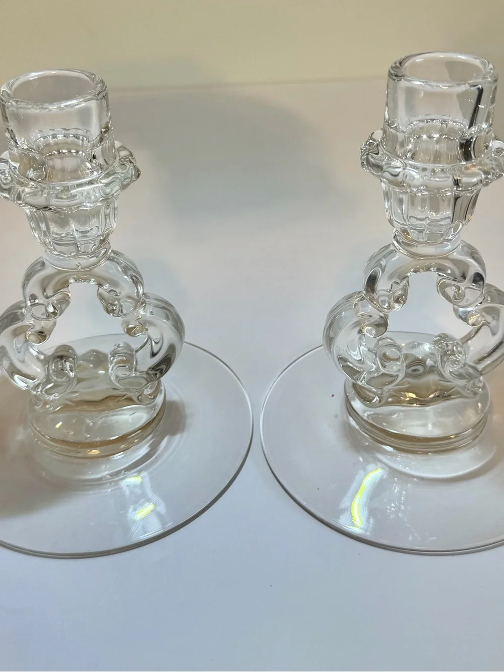 Vintage Clear Glass Keyhole Candlesticks, Pair by Cambridge Glass